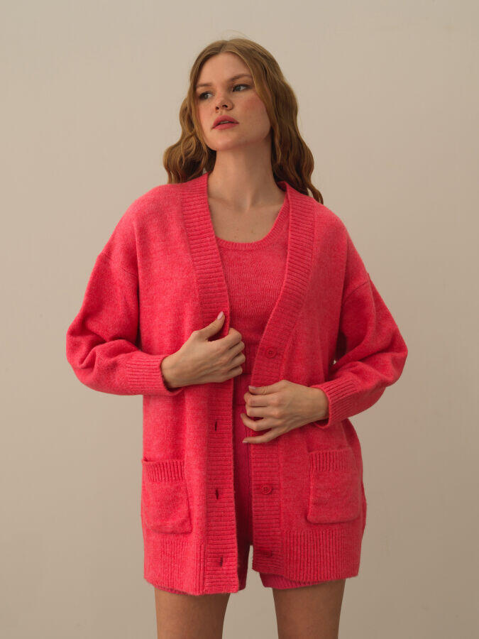 Xint Toptan Pembe Lüks Pamuk Dokulu Oversize Hırka
