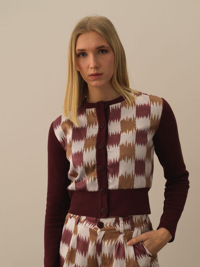 Xint Toptan Bordo Pamuk Dokulu Regular Fit Hırka