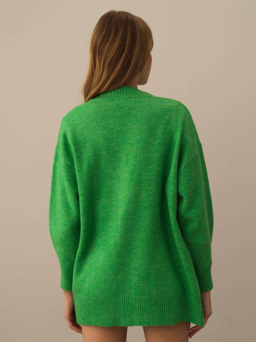 Yeşil Lüks Pamuk Dokulu Oversize Hırka - 3