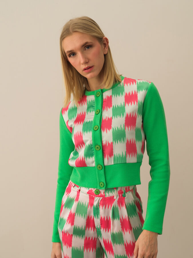 Yeşil Pamuk Dokulu Regular Fit Hırka - Xint