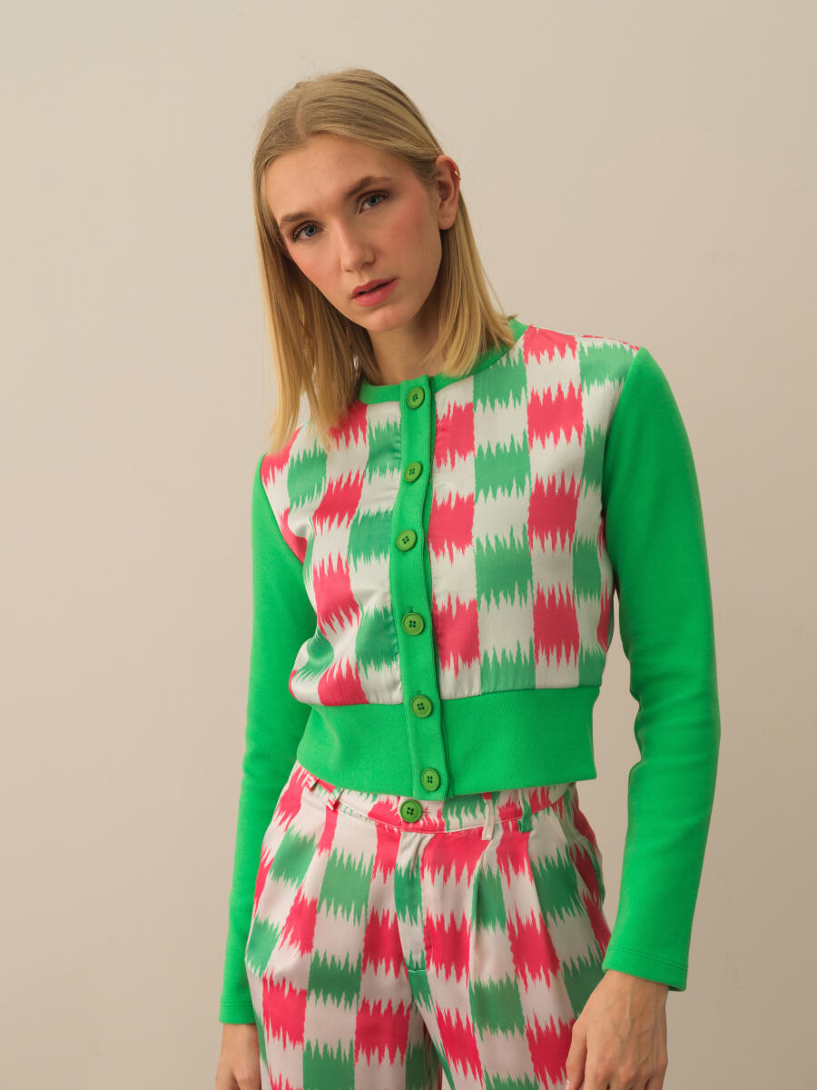 Yeşil Pamuk Dokulu Regular Fit Hırka