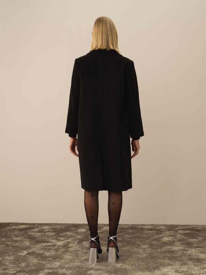 Siyah Esnek Dokulu Oversize Kaban - Xint