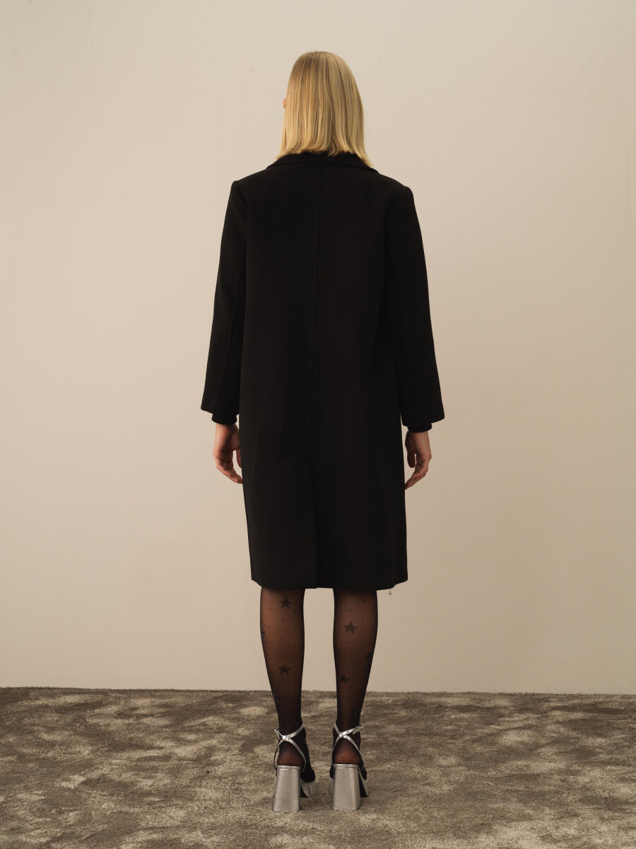 Siyah Esnek Dokulu Oversize Kaban - 4