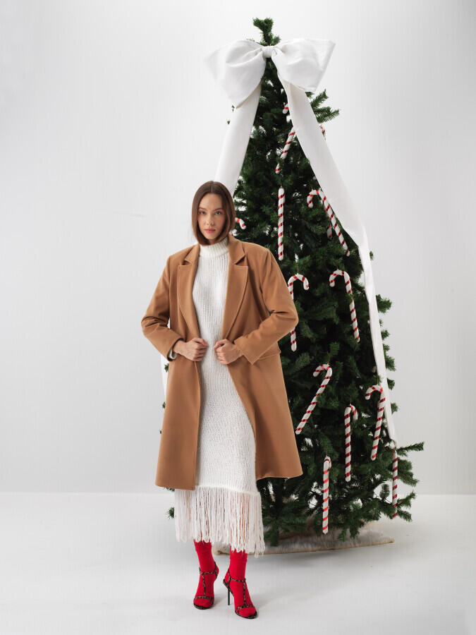 Xint Toptan Camel Esnek Dokulu Oversize Kaban