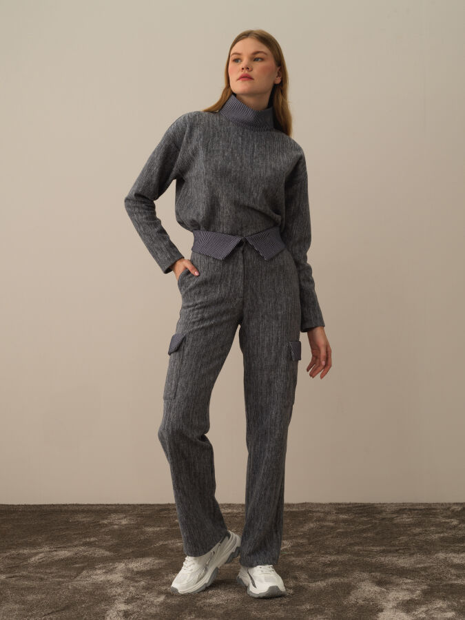 Koyu Gri Pamuk Dokulu Oversize Kargo Pantolon - Xint