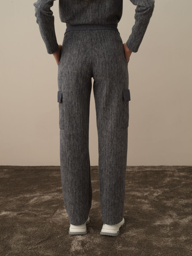 Koyu Gri Pamuk Dokulu Oversize Kargo Pantolon - Xint