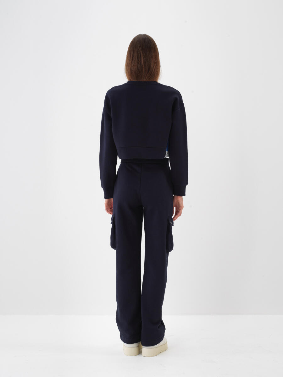 Lacivert Pamuk Dokulu Oversize Kargo Pantolon - 5