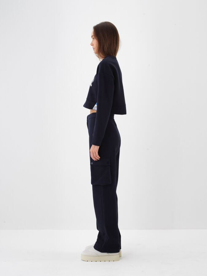 Lacivert Pamuk Dokulu Oversize Kargo Pantolon - Xint