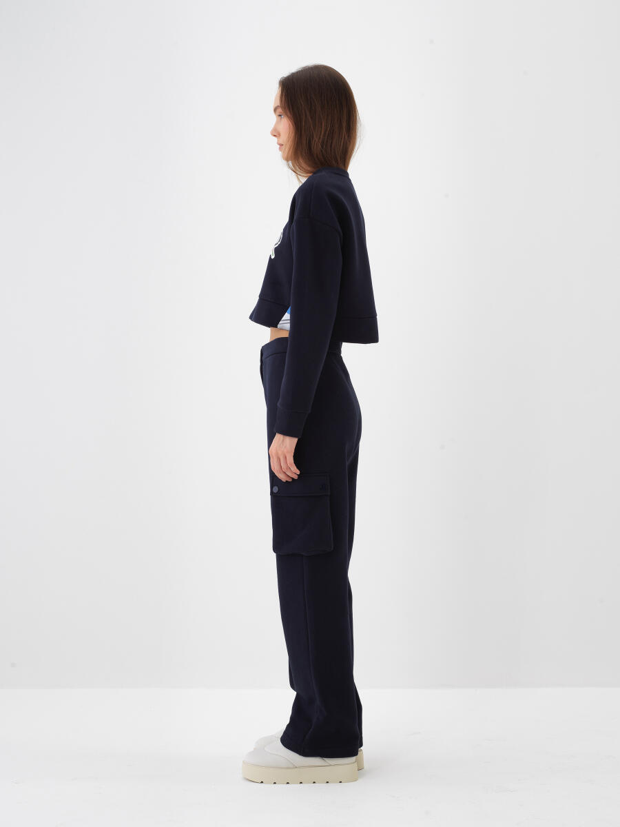 Lacivert Pamuk Dokulu Oversize Kargo Pantolon - 3