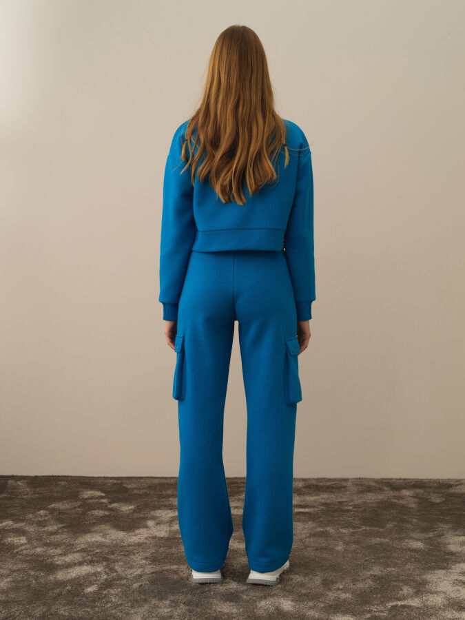 Mavi Pamuk Dokulu Oversize Kargo Pantolon - Xint