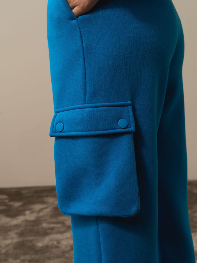 Mavi Pamuk Dokulu Oversize Kargo Pantolon - Xint