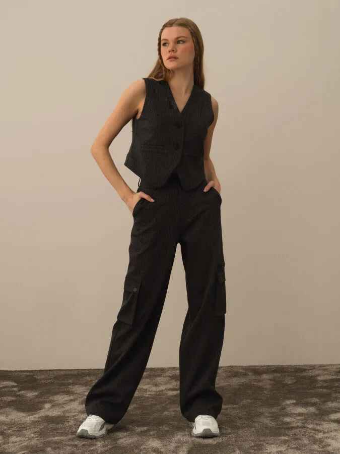 Siyah Pamuk Dokulu Regular Fit Kargo Pantolon - Xint