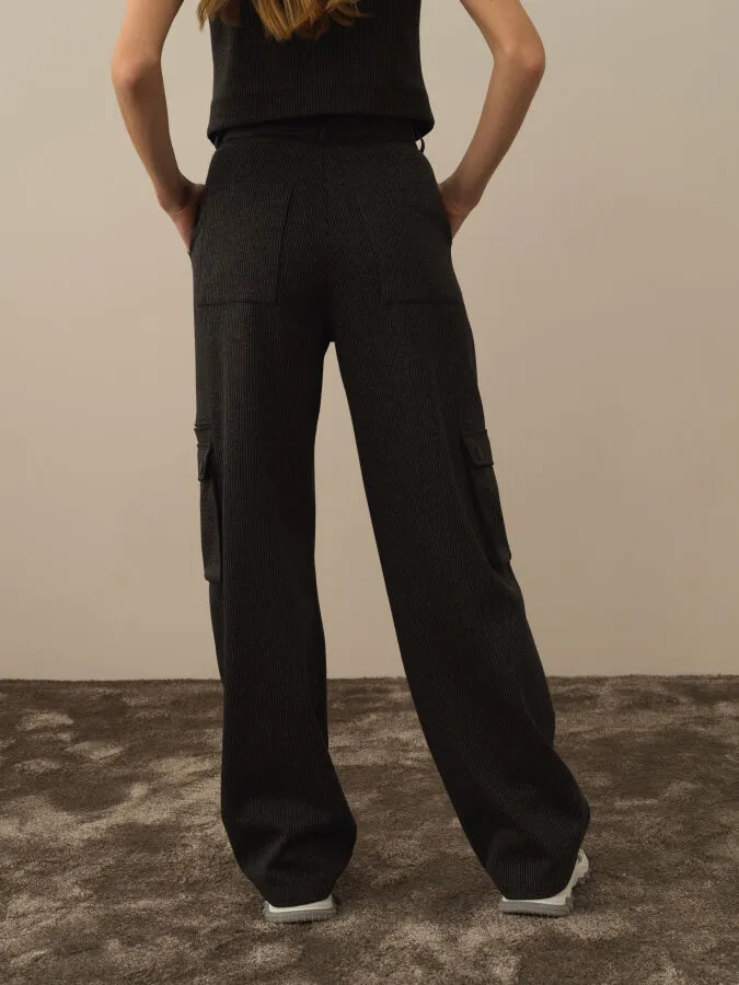 Siyah Pamuk Dokulu Regular Fit Kargo Pantolon - Xint