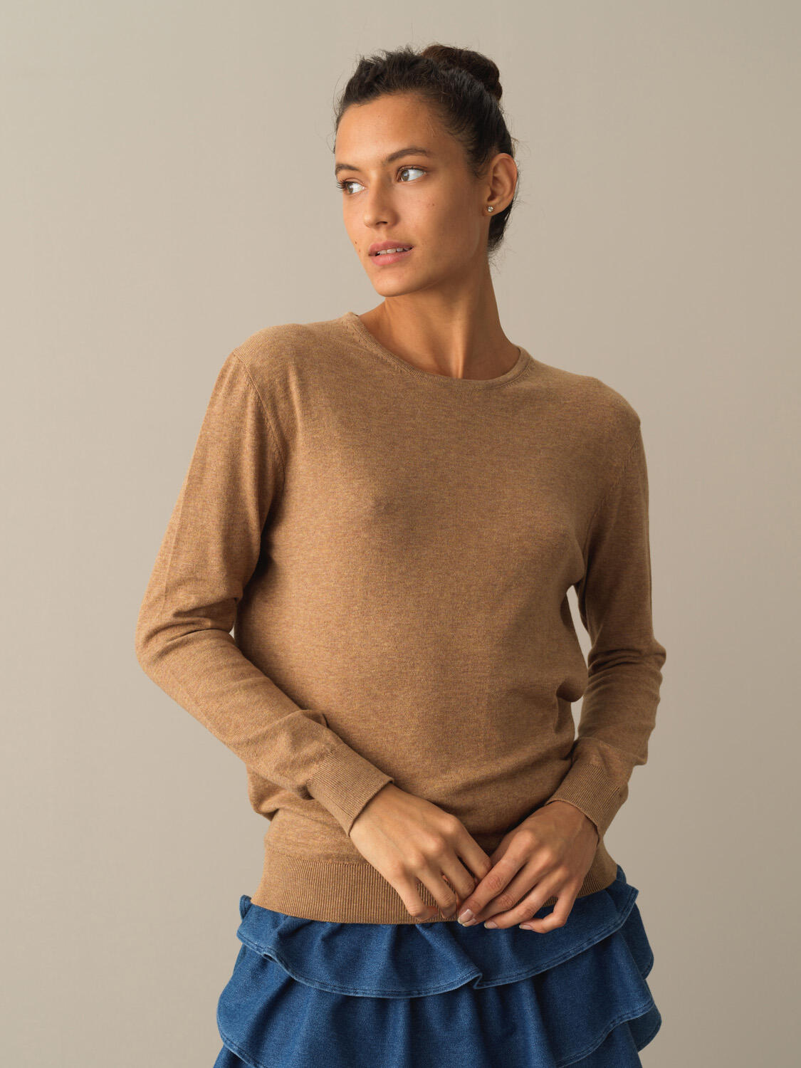Camel Pamuk Dokulu Regular Fit Kazak 