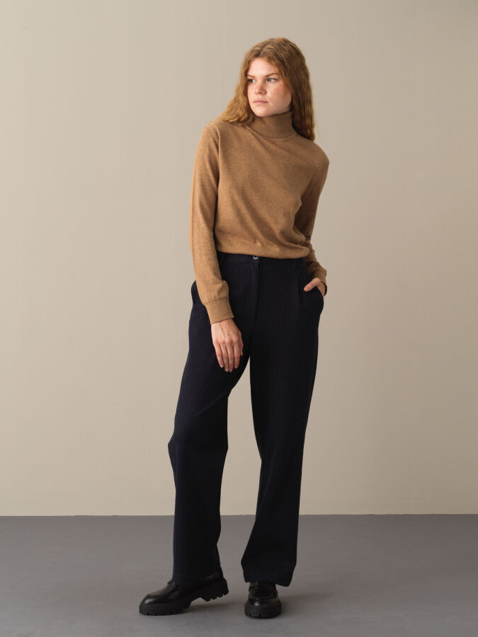 Camel Slim Fit Balıkçı Yaka Pamuk Kazak - 2