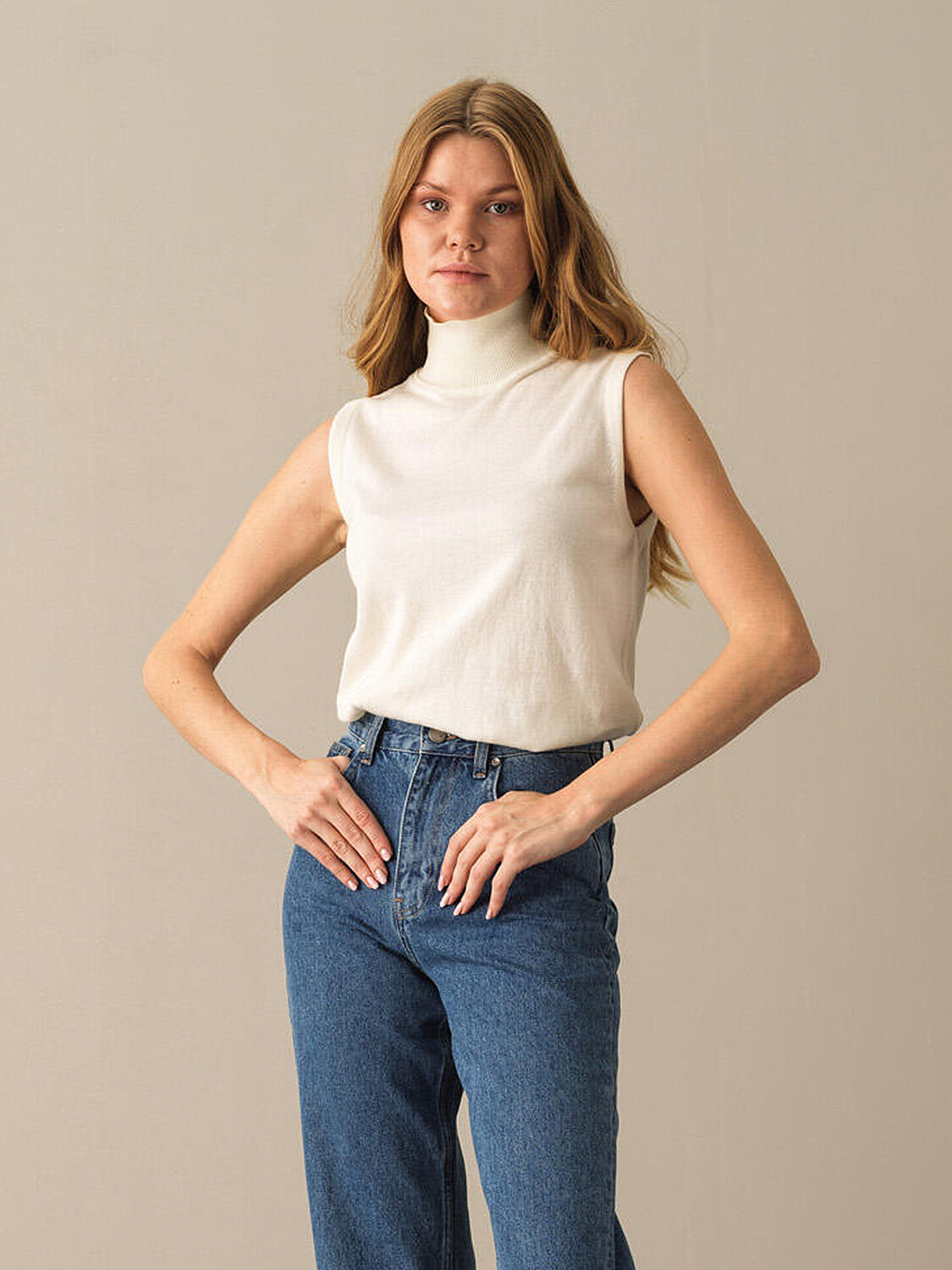 Ekru Slim Fit Balıkçı Yaka Pamuk Kazak - 1
