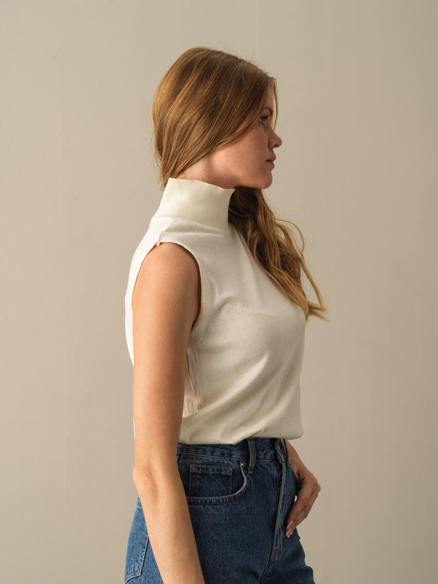 Ekru Pamuk Dokulu Regular Fit Basic - 3