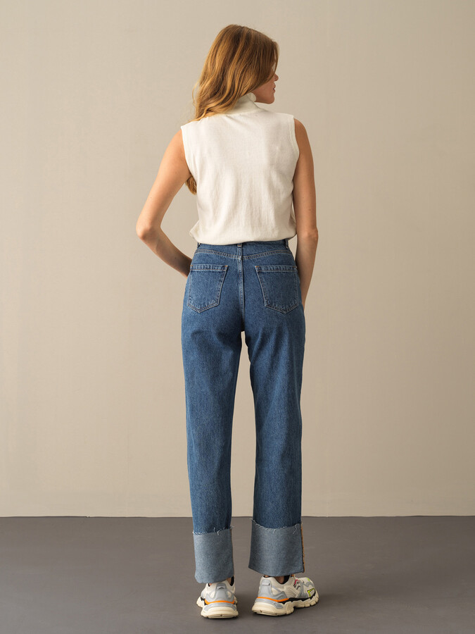 Ekru Slim Fit Balıkçı Yaka Pamuk Kazak - 3