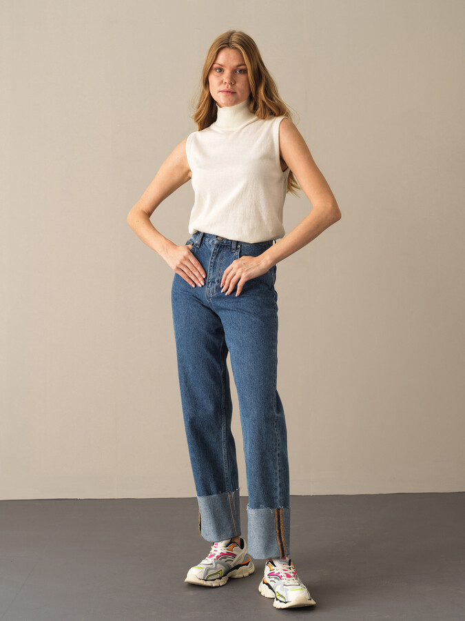 Ekru Slim Fit Balıkçı Yaka Pamuk Kazak - 2