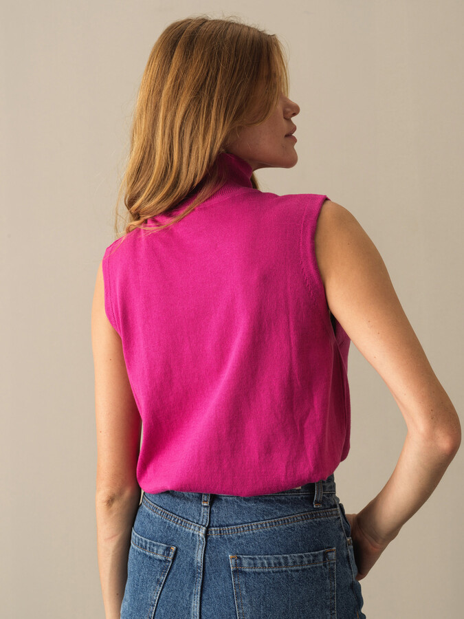 Fuşya Pamuk Dokulu Regular Fit Kazak - Xint