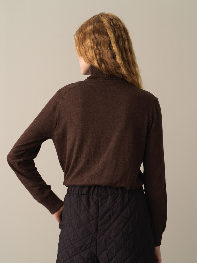 Kahverengi Slim Fit Balıkçı Yaka Pamuk Kazak - 3
