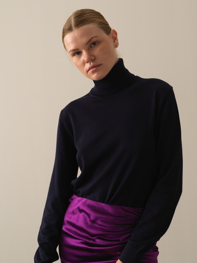 Lacivert Slim Fit Balıkçı Yaka Pamuk Kazak - 1