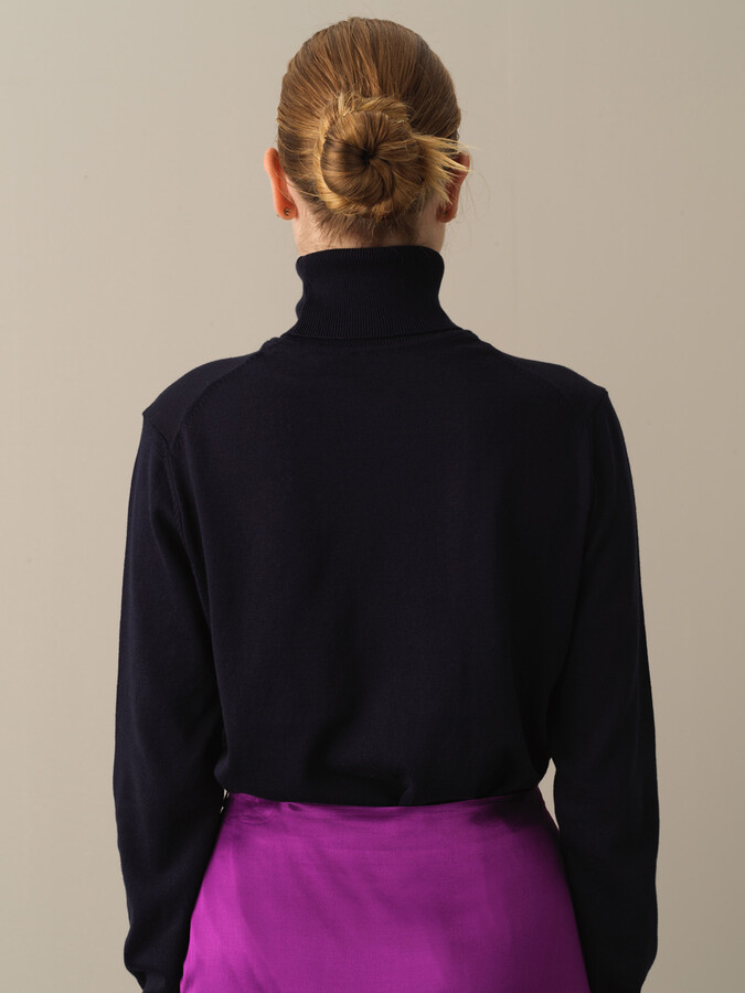 Lacivert Slim Fit Balıkçı Yaka Pamuk Kazak - 3