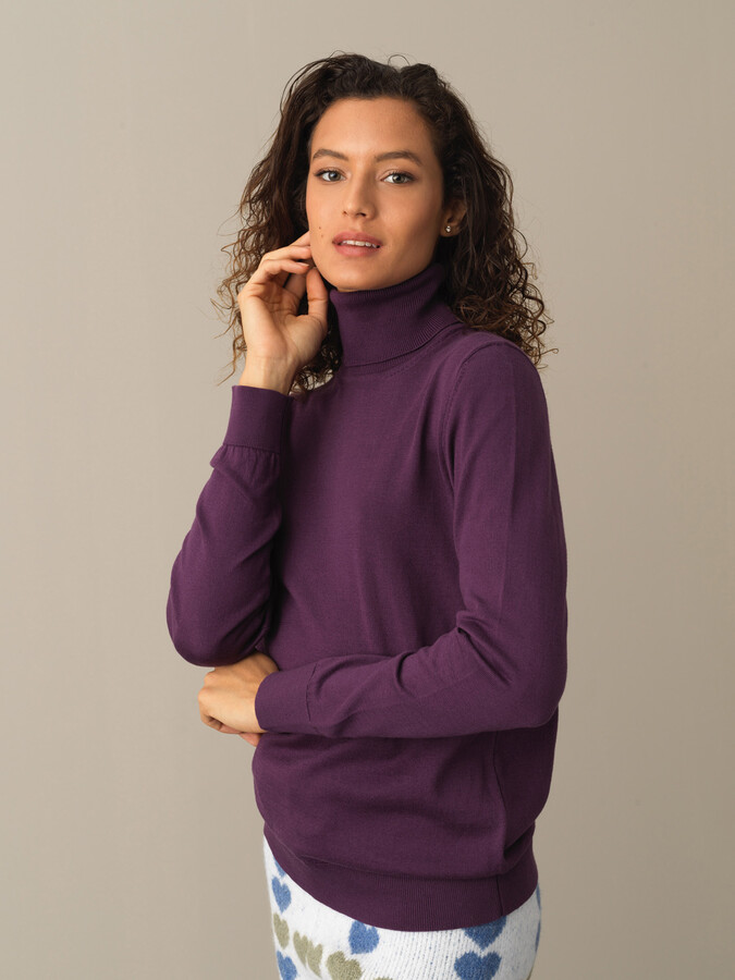 Mor Slim Fit Balıkçı Yaka Pamuk Kazak - 1