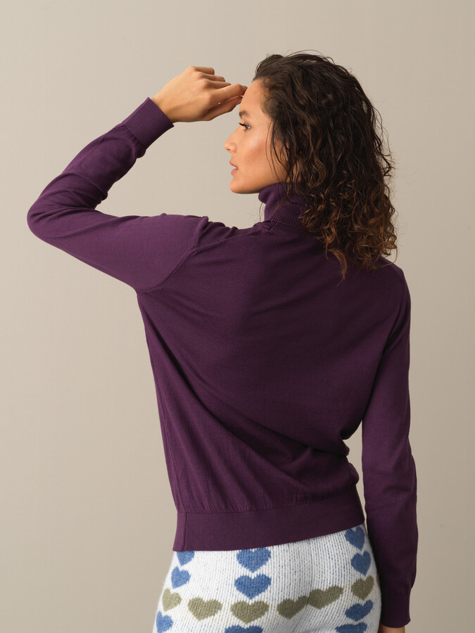 Mor Slim Fit Balıkçı Yaka Pamuk Kazak - 3
