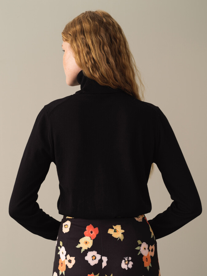 Siyah Slim Fit Balıkçı Yaka Pamuk Kazak - 3