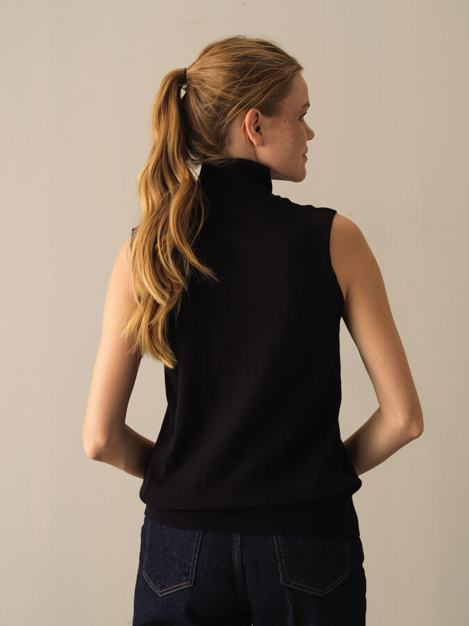 Siyah Slim Fit Balıkçı Yaka Pamuk Kazak - 3