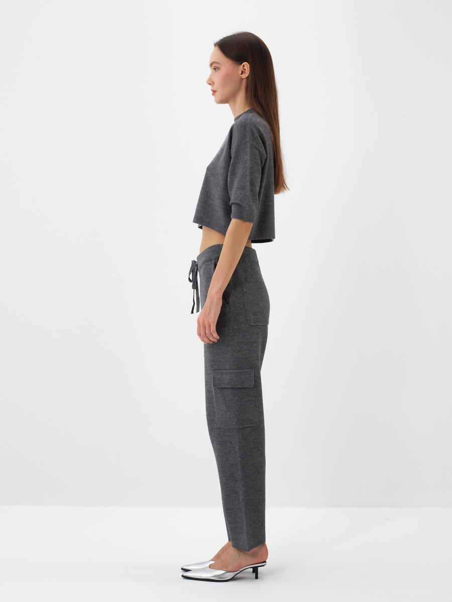 Antrasit Doğal Yün Dokulu Oversize Kazak - 4