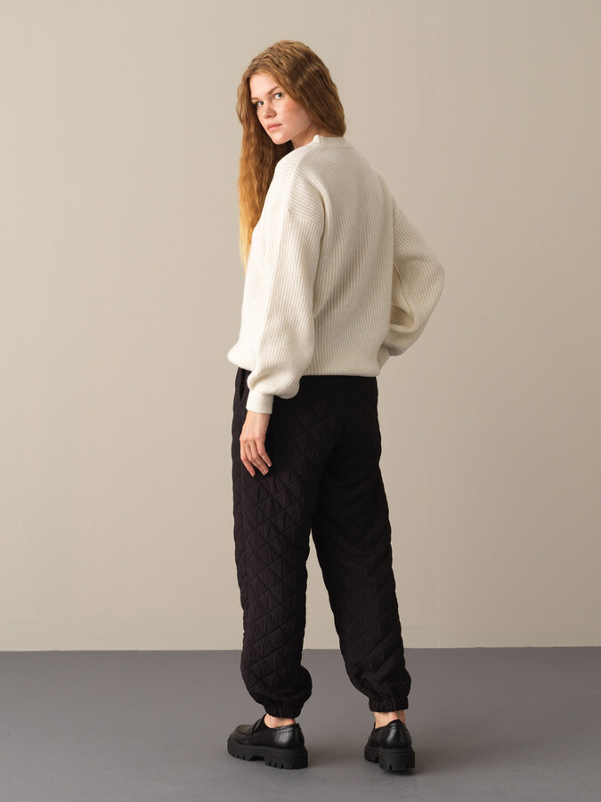Ekru Oversize Bisiklet Yaka Kazak - 4