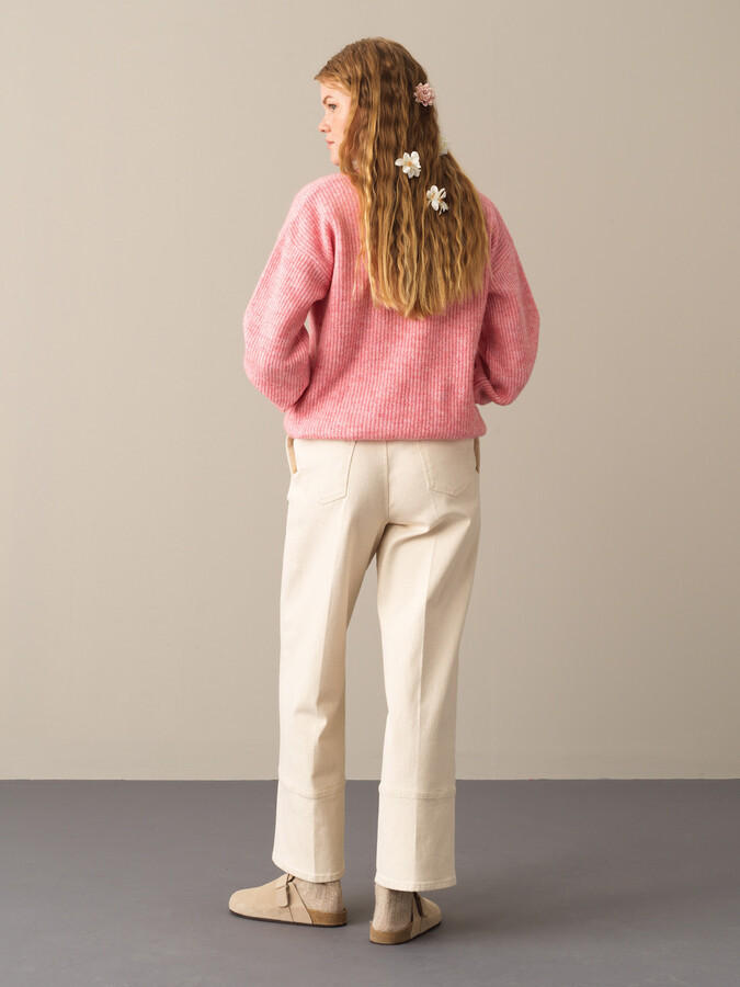 Pembe Oversize Bisiklet Yaka Kazak - 4
