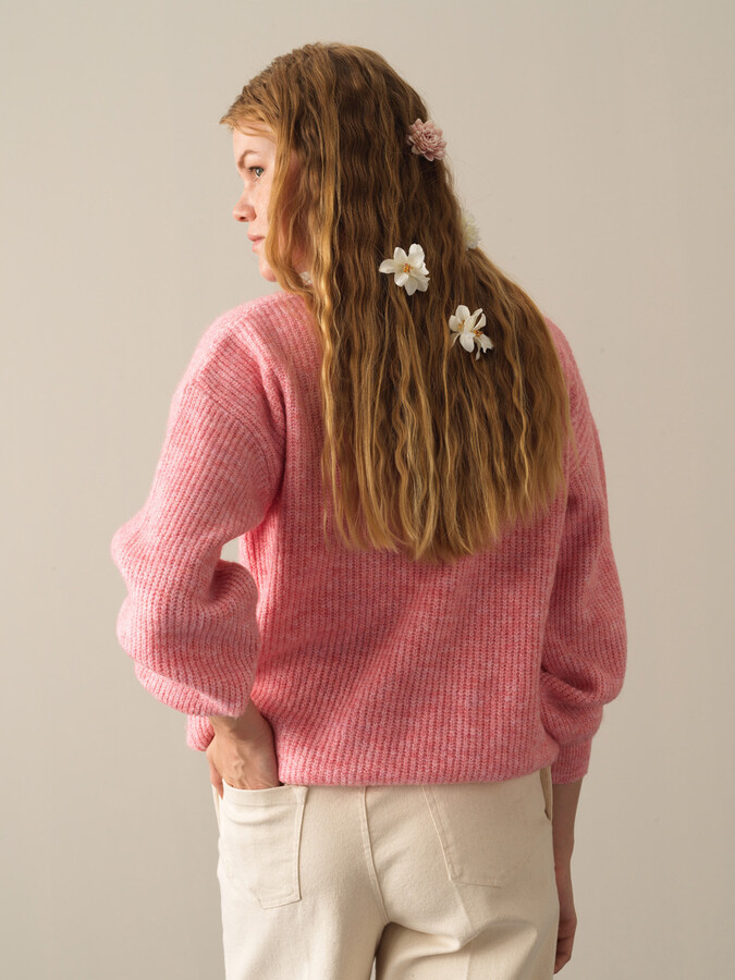 Pembe Oversize Bisiklet Yaka Kazak - 3