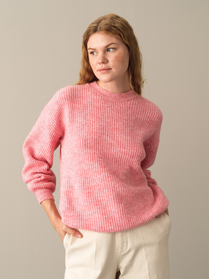 Pembe Oversize Bisiklet Yaka Kazak - 1