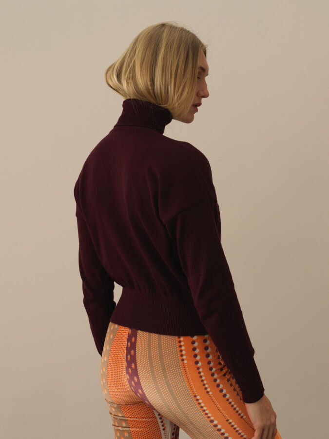 Bordo Pamuk Dokulu Oversize Kazak - Xint