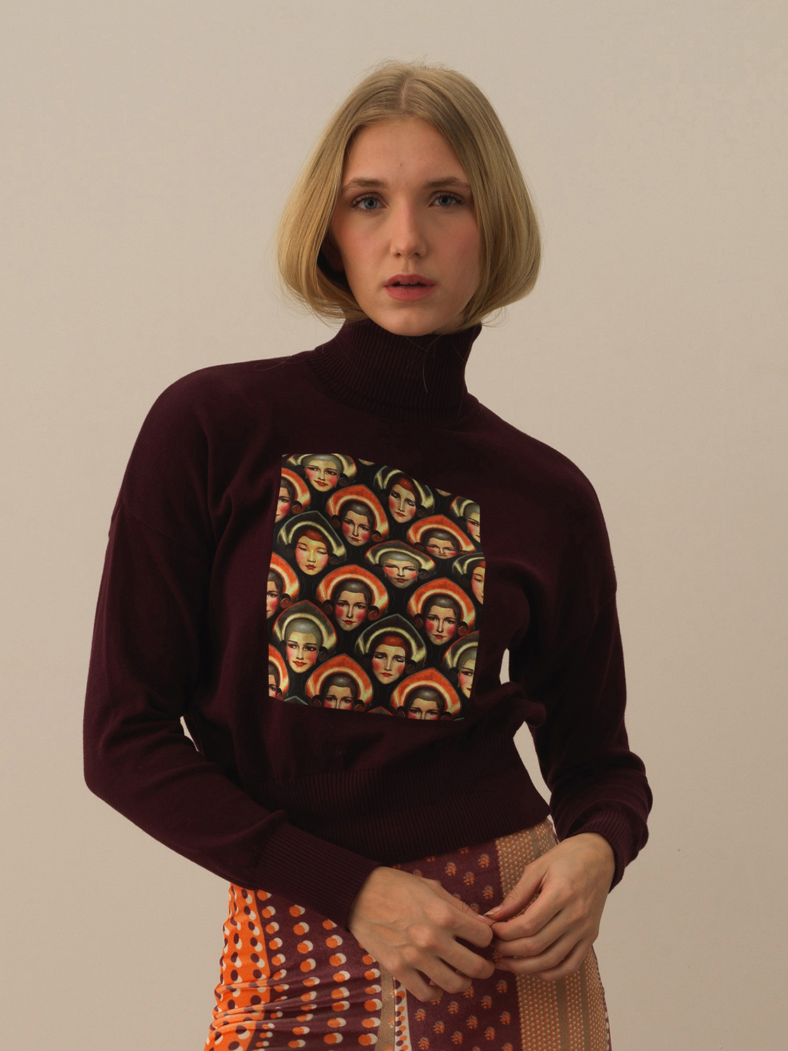 Bordo Pamuk Dokulu Oversize Kazak