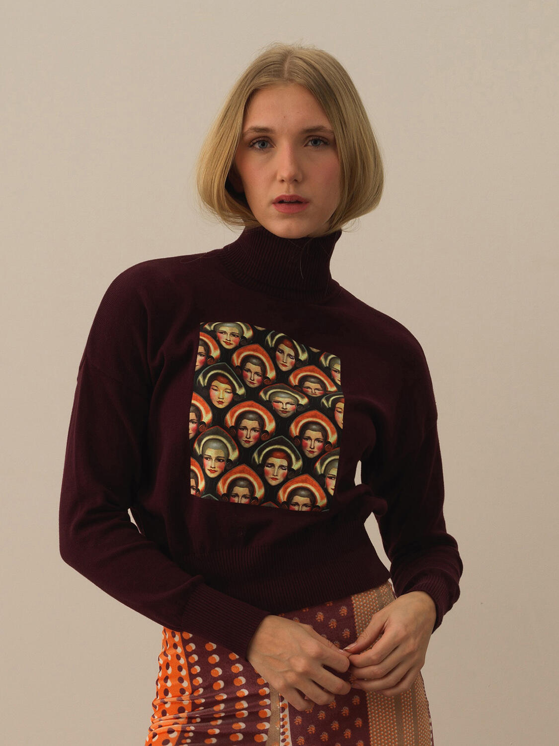 Bordo Oversize Balıkçı Yaka Pamuk Kazak - 1