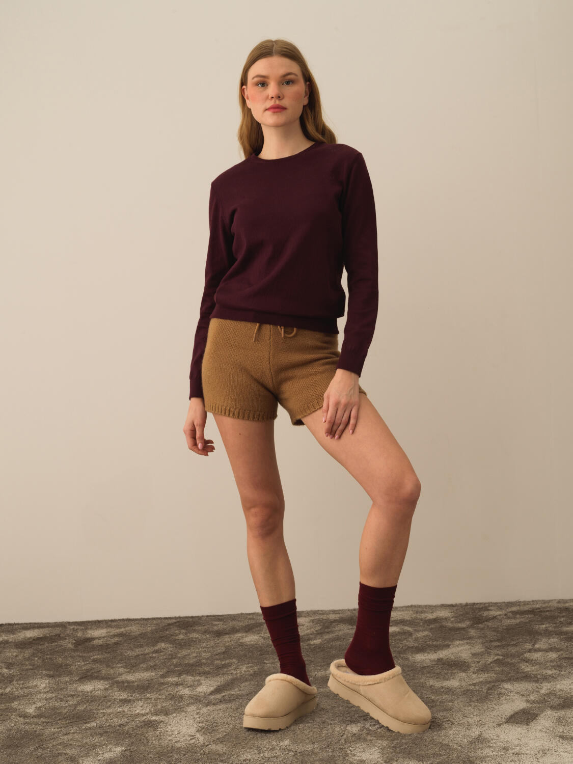 Bordo Pamuk Dokulu Regular Fit Kazak