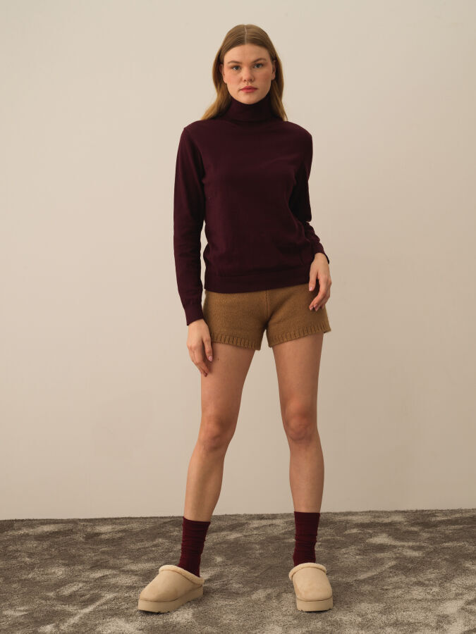 Bordo Pamuk Dokulu Regular Fit Kazak - Xint