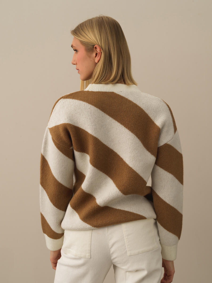 Camel Lüks Pamuk Dokulu Oversize Kazak - 4