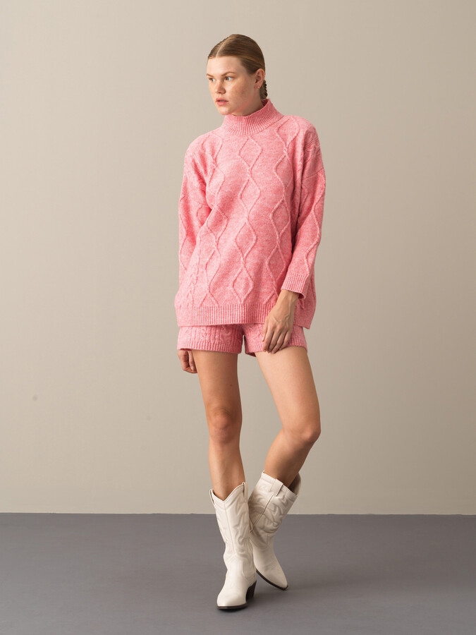 Pembe Regular Fit Yarım Balıkçı Yaka Kazak - 2