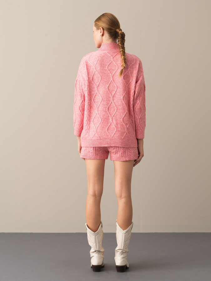 Pembe Regular Fit Yarım Balıkçı Yaka Kazak - 3