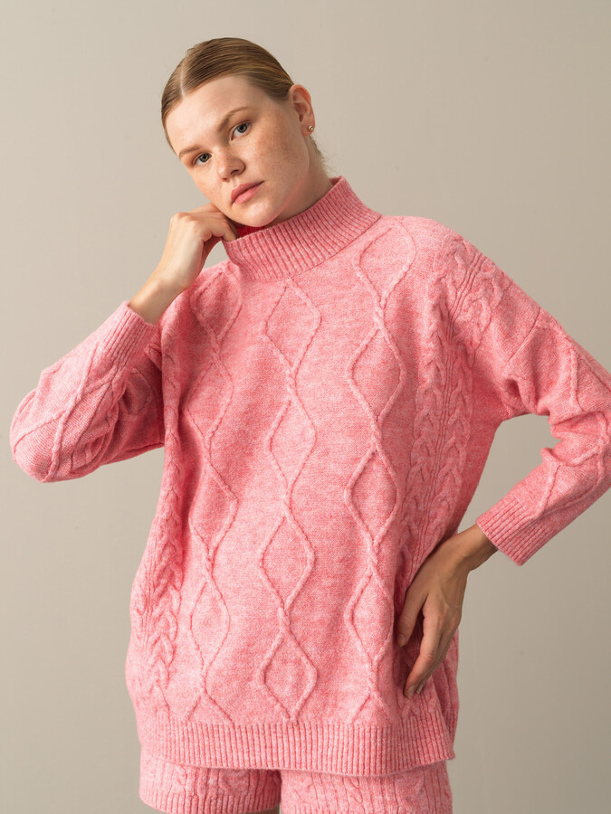 Pembe Regular Fit Yarım Balıkçı Yaka Kazak - 1