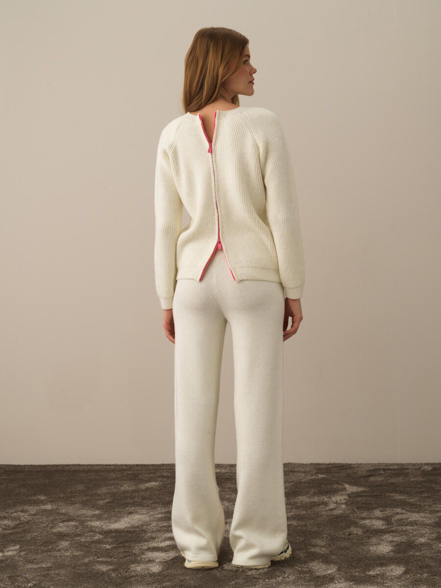 Ekru Doğal Yün Dokulu Regular Fit Kazak - 4