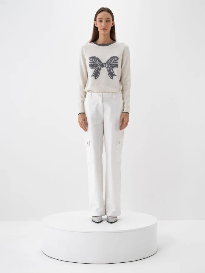 Ekru Doğal Yün Dokulu Regular Fit Kazak - Xint