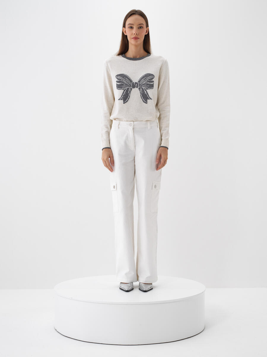 Ekru Doğal Yün Dokulu Regular Fit Kazak - 3