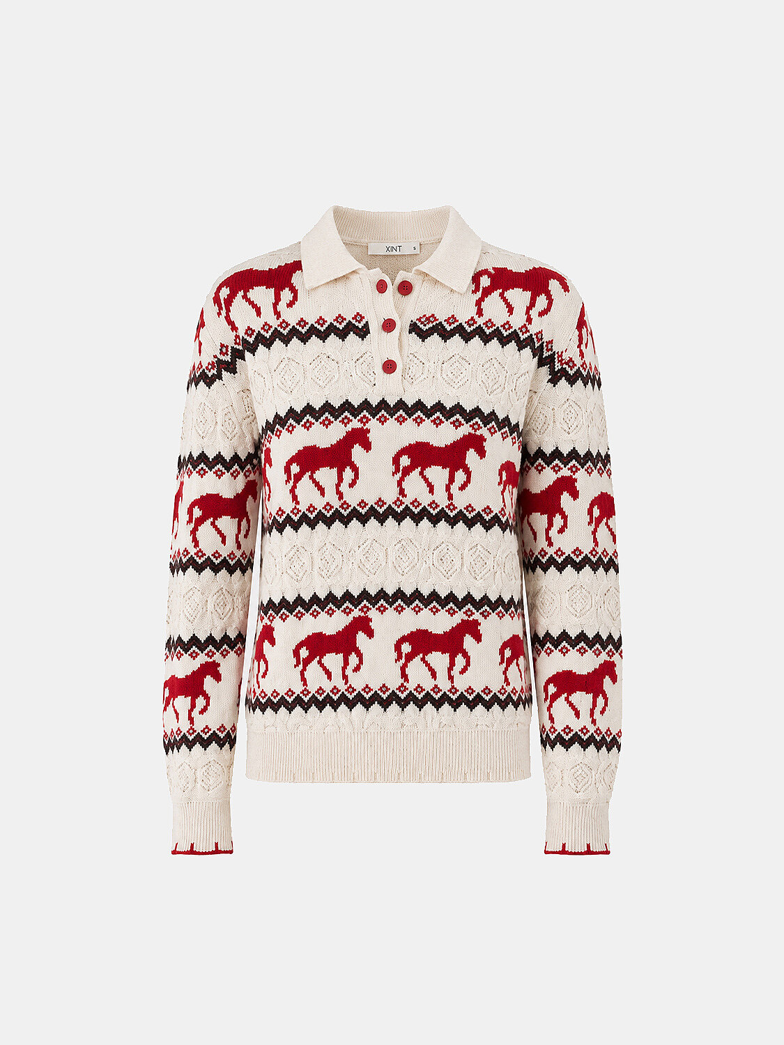 Ekru Regular Fit Polo Yaka Yünlü Kazak
