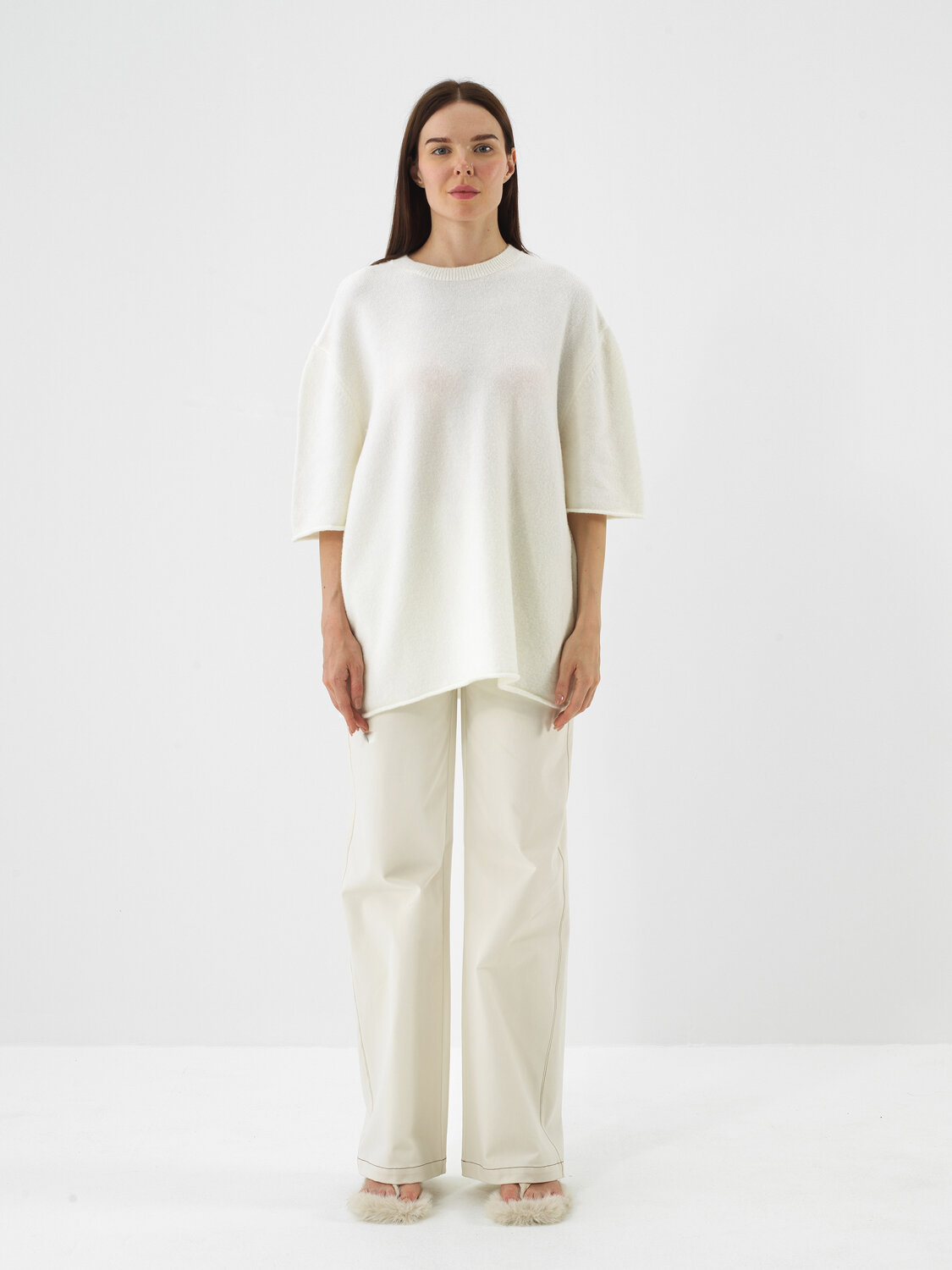 Ekru Yumuşak Dokulu Oversize Kazak - Xint